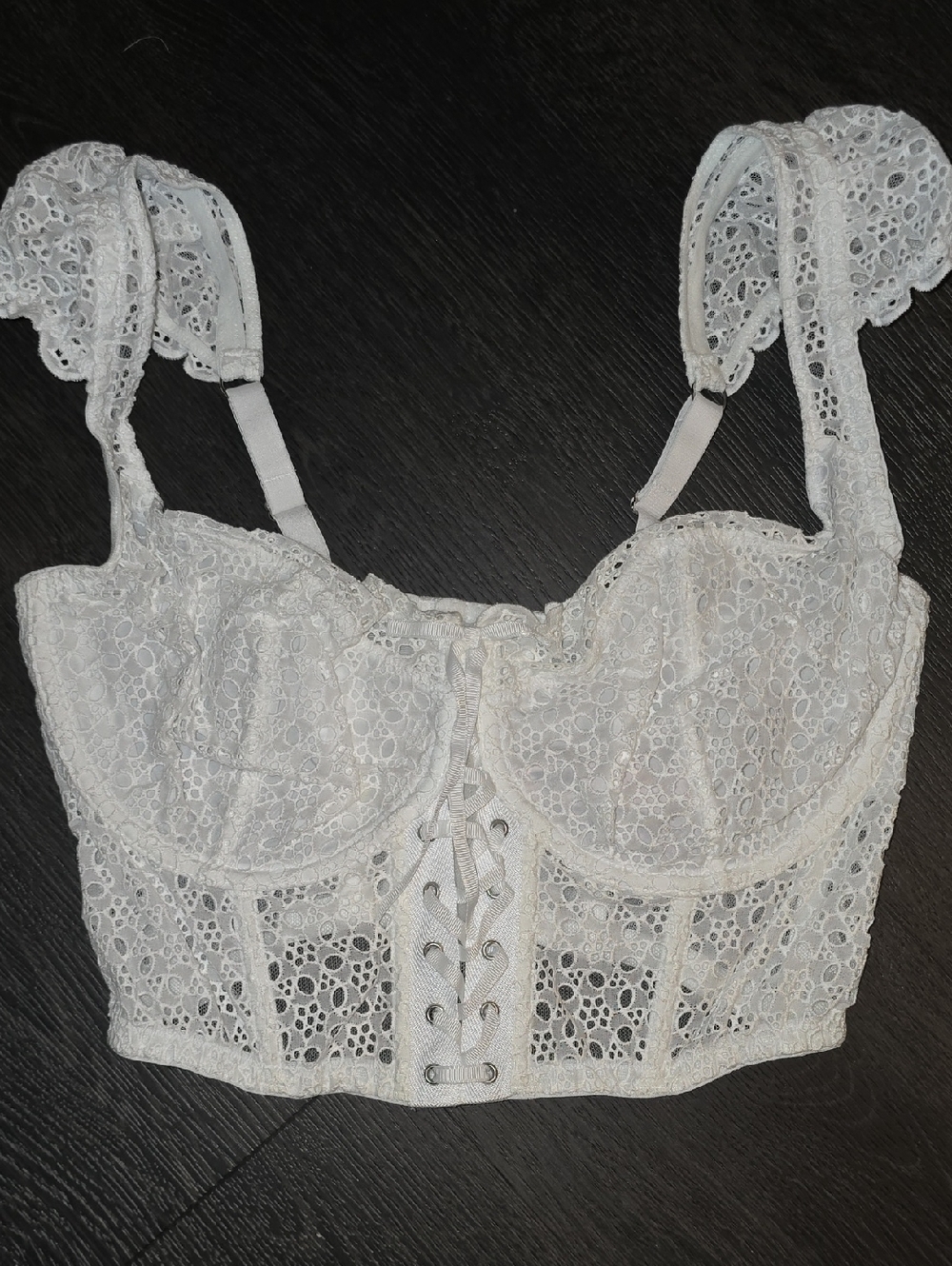 Victoria's Secret White Lace Corset Bralette with Front Lace-Up